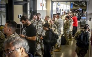 Customers wait in line for Panda Express on grand-opening day at Camp Humphreys, South Korea, Nov. 13, 2024.