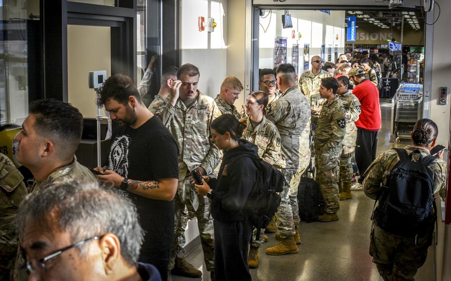 Customers wait in line for Panda Express at Camp Humphreys, South Korea.