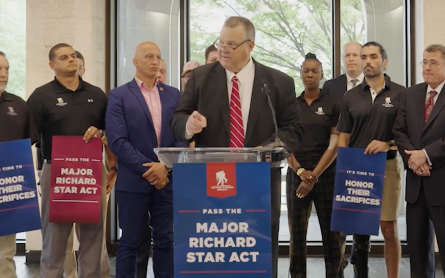 “Congress has the opportunity to do the right thing for these veterans and their families,” Sen. Jon Tester, D-Mont., said Wednesday, July 10, 2024, at a rally organized by veterans groups pushing for Congress to restore full retirement benefits to disabled veterans medically retired from service due to combat injuries.