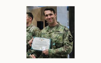 Then- Warrant Officer 1 James Benecke receives on June 26, 2019, the Army Commendation Medal for showing exceptional performance during the 2019 Eighth Army Best Warrior Competition in South Korea.