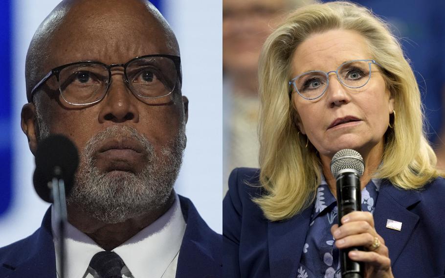 Rep. Bennie G. Thompson and Former Republican Congresswoman Liz Cheney are shown in side by side photos.