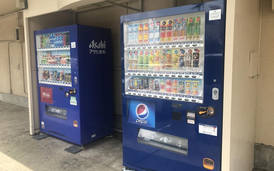 Vending machines, like this pair at Yokota Air Base, are a regular presence on U.S. military bases in Japan. 
