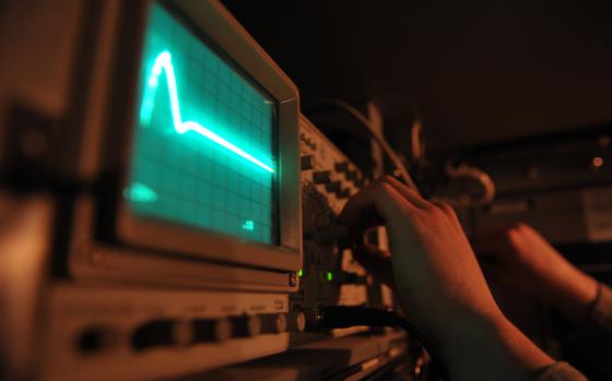 An airman adjusts the frequency on an oscilloscope during a radar function check at an undisclosed location in 2012. Iranian national Saeid Haji Agah Mousaei pleaded not guilty July 22, 2024, to charges of conspiracy, smuggling, wire fraud and violating the International Emergency Economic Powers Act. Oscilloscopes were among the items prosecutors say he illegally exported to Iran.