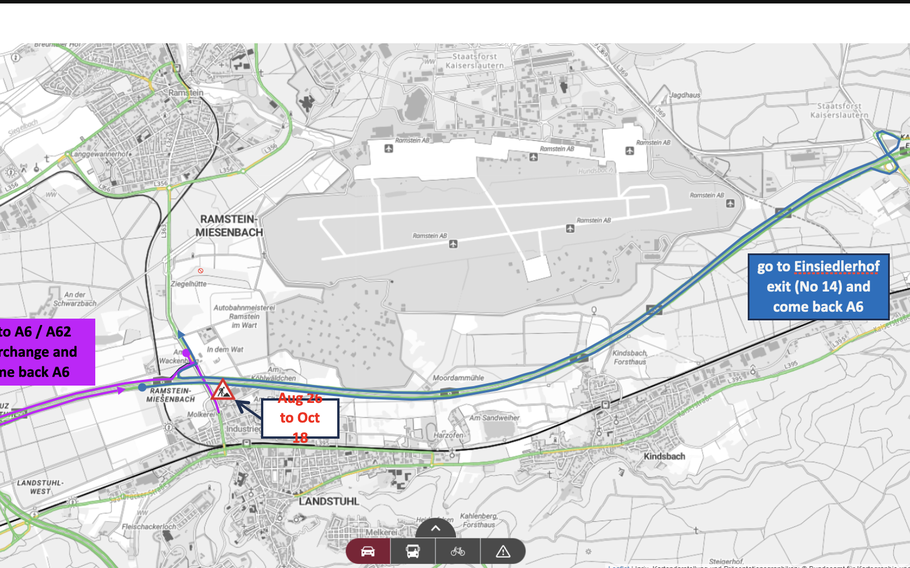 During the first phase of construction, traffic in the direction of Kaiserslautern will be diverted via the Kaiserslautern-Einsiedlerhof Junction 14, with local traffic on L363 rerouted to the Landstuhl-West interchange.