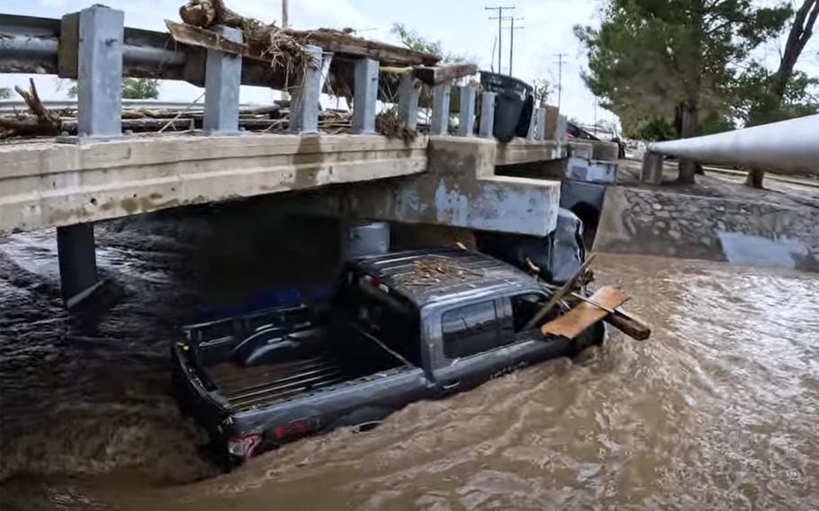 Debris and damage and are seen from severe flooding 