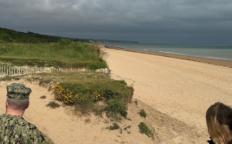 It was a cloudy day at Omaha Beach on June 4, 2024, during a visit by a group of nearly 70 World War II veterans flown to France for the 80th anniversary of the D-Day landings.