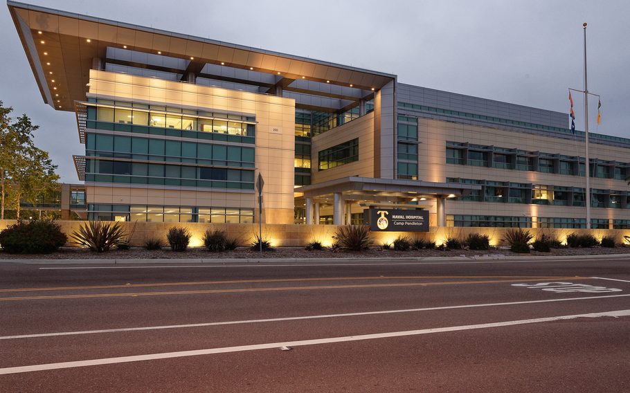 The exterior of the Navy hospital in Camp Pendleton in California, May 2019.