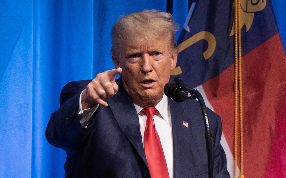 Former President Donald Trump speaks at the North Carolina Republican Party Convention in Greensboro, N.C., on June 10, 2023. 