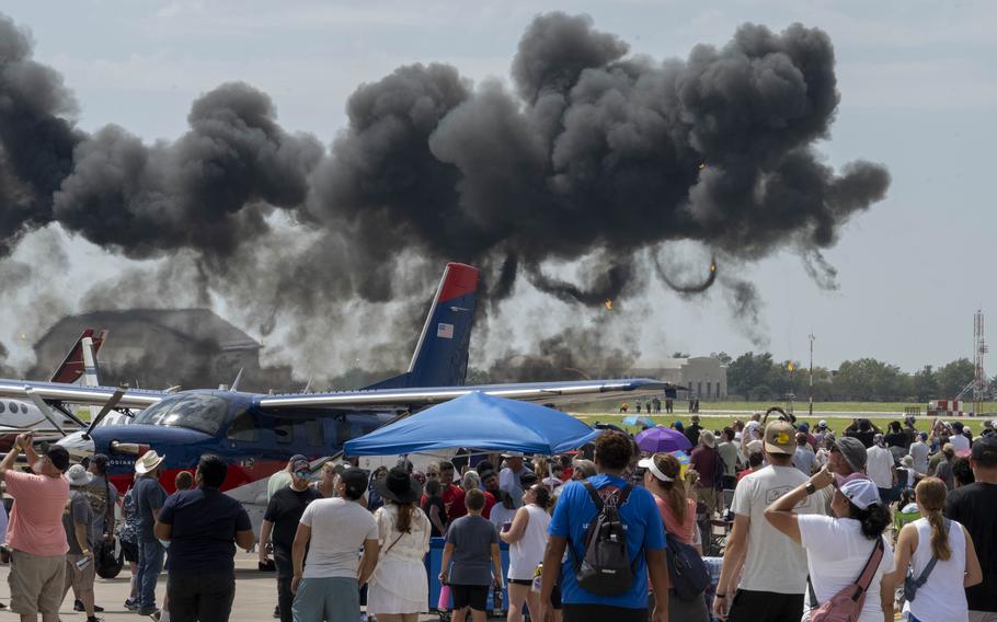 Families enjoy the Frontiers in Flight Air Show on Aug. 24, 2024, at McConnell Air Force Base, Kan.