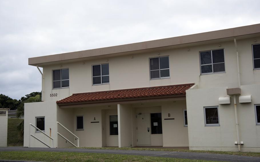 A beige home  at Sebille Manor on Kadena Air Base.