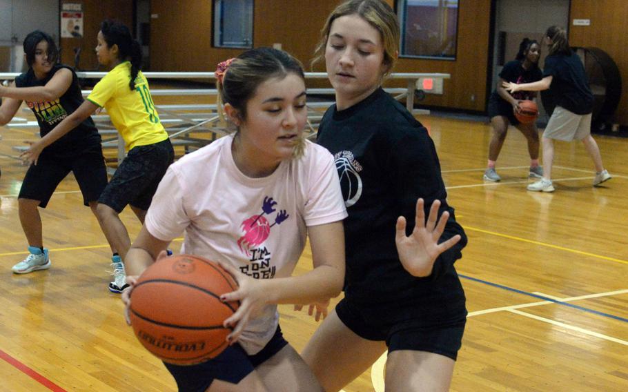 Kira Herring and Juliet Bitor practice.