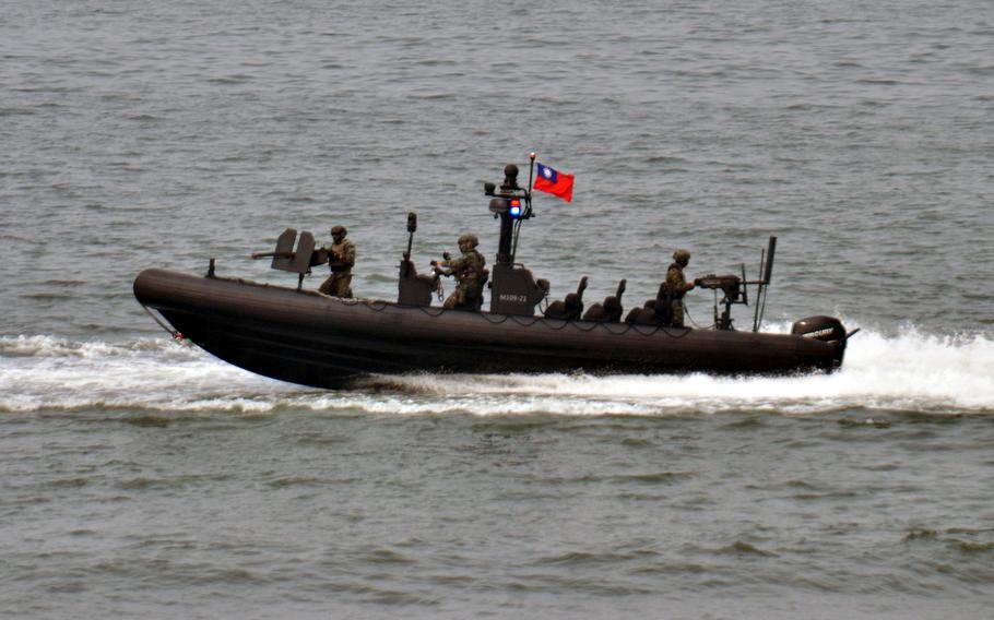 Taiwanese troops patrol the southern end of the Taiwan Strait in January 2023.
