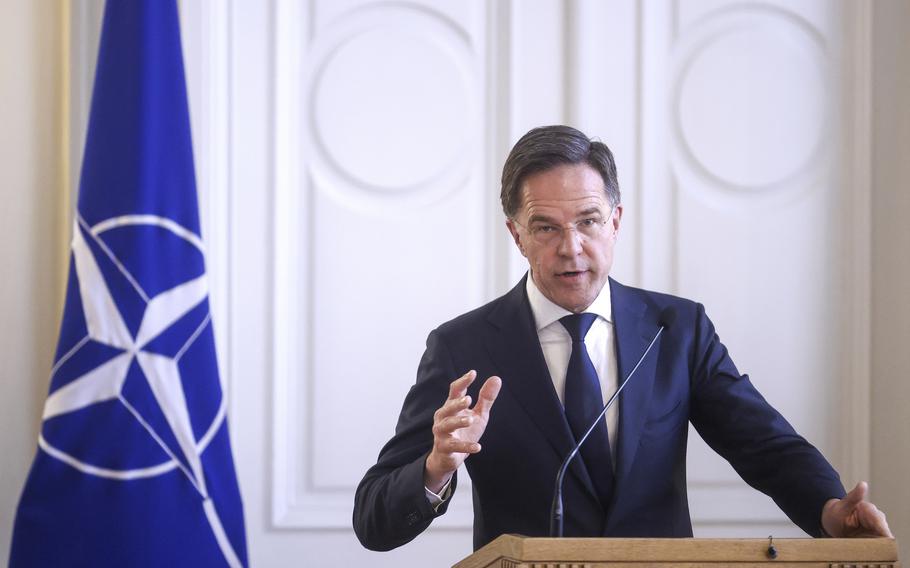 NATO Secretary General Mark Rutte speaks to the media