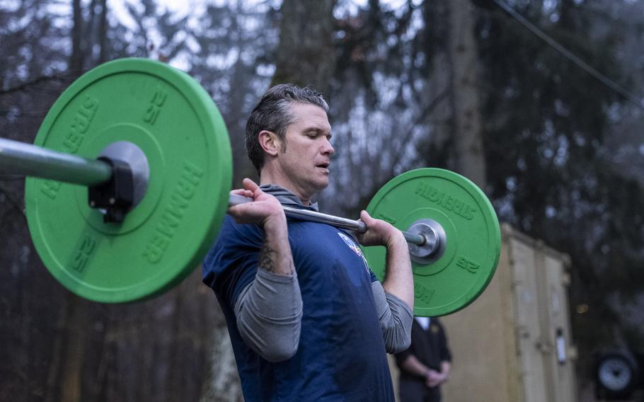 Secretary of Defense Pete Hegseth participates in a morning PT session hosted by troops