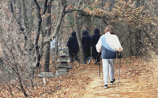 Hikers make their way along the Maansan Trail in Pyeongtaek, South Korea, Jan. 6, 2025. 