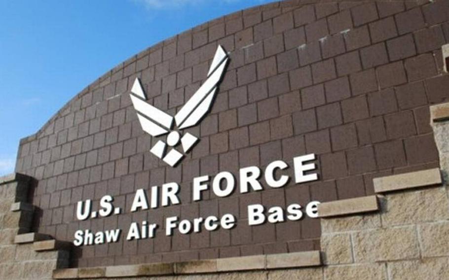 A Shaw Air Force Base sign as seen outside the base in Sumter, S.C.