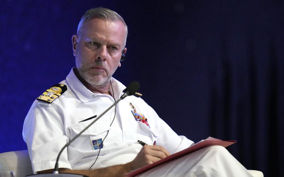 NATO’s Chair of the Military Committee Admiral Rob Bauer listens during the plenary session of the Seoul Defense Dialogue in Seoul, South Korea