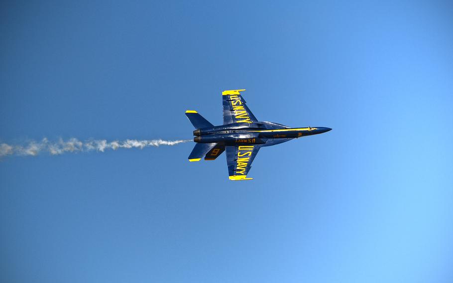 The Navy Flight Demonstration Squadron, the Blue Angels, train for air shows at Naval Air Facility (NAF) El Centro, Calif., Feb. 26, 2021. The Blue Angels trained with the Air Force Thunderbirds.