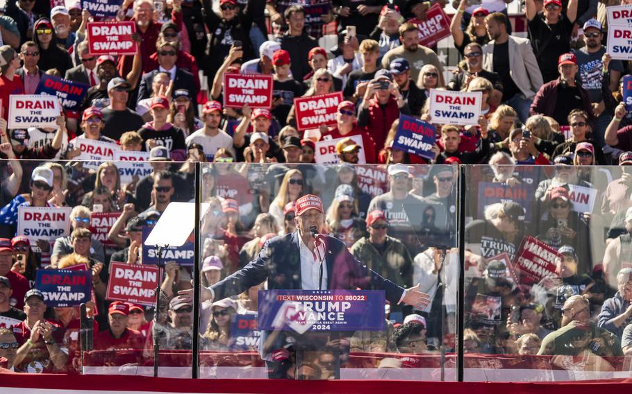 Donald Trump at a rally in Mosinee, Wis., on Saturday.