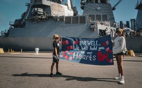 The Arleigh Burke-class guided missile destroyer USS The Sullivans (DDG 68) departs Mayport, Fla. for a scheduled deployment to the U.S. 5th Fleet area of operations. U.S. 5th Fleet encompasses about 2.5 million square miles of water area and includes the Arabian Gulf, Gulf of Oman, Red Sea and parts of the Indian Ocean. (U.S. Navy photo by Mass Communication Specialist 2nd Class Alexa H. Trafton)