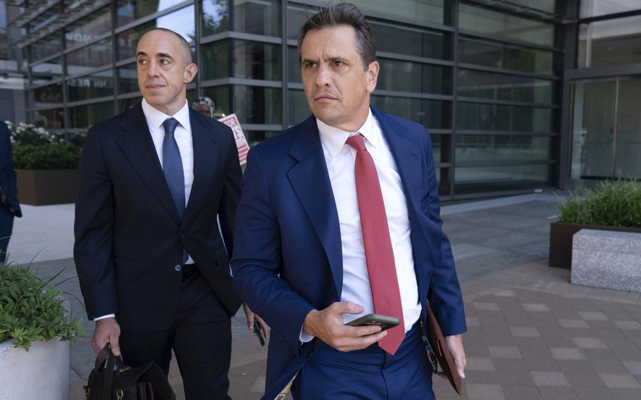 Donald Trump’s attorneys Emil Bove and Todd Blanche at a federal courthouse in Washington