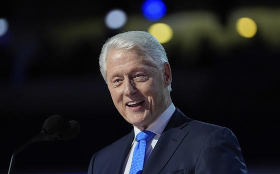 FILE - Former President Bill Clinton speaks during the Democratic National Convention, Aug. 21, 2024, in Chicago. (AP Photo/Paul Sancya, File)