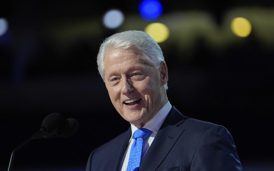 Former President Bill Clinton speaks during the Democratic National Convention, Aug. 21, 2024, in Chicago. 