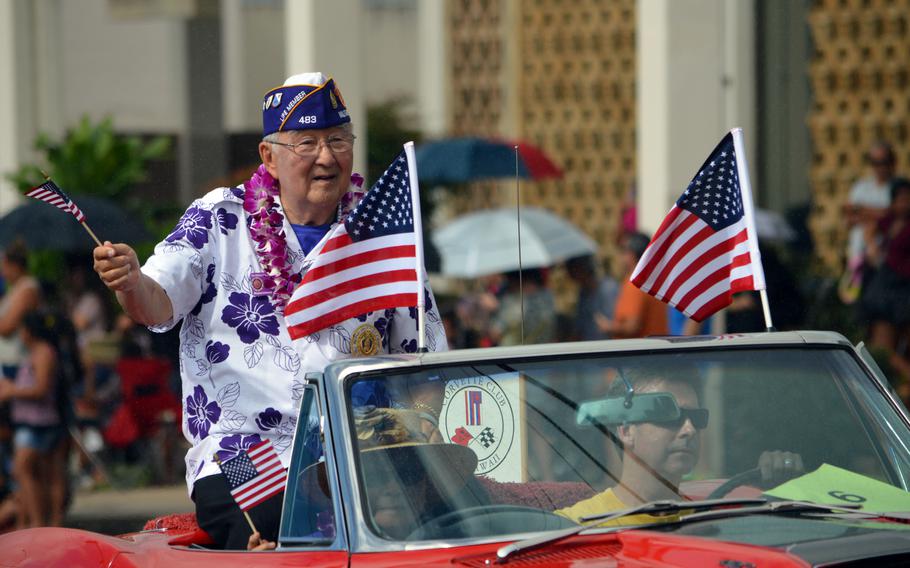 Retired Army Command Sgt. Maj. Henry Lee serves as one of the grand marshals for the Veterans Day parade at Wahiawa, Hawaii, on Nov. 11, 2015. Lee died in January at the age of 92. On June 2, 2023, in a ceremony at Fort Shafter’s historic Palm Circle, U.S. Army Pacific recognized him posthumously with its 2023 Mana o ke Koa Award, a community service award for people who have supported military families and fostered good relations between the Army and the local community.