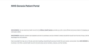 A screenshot shows a white background with black lettering that says MHS Genesis Patient Portal.