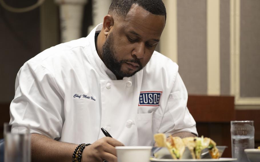 Chef Matt Horn, from Oakland, Calif., judges tacos 