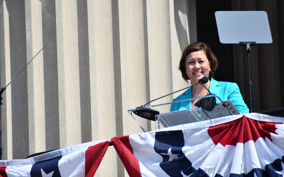 JoAnne S. Bass, 19th Chief Master Sergeant of the Air Force, gave Key Remarks at the National Archives’ Fourth of July event on July 4, 2024, in Washington, DC.