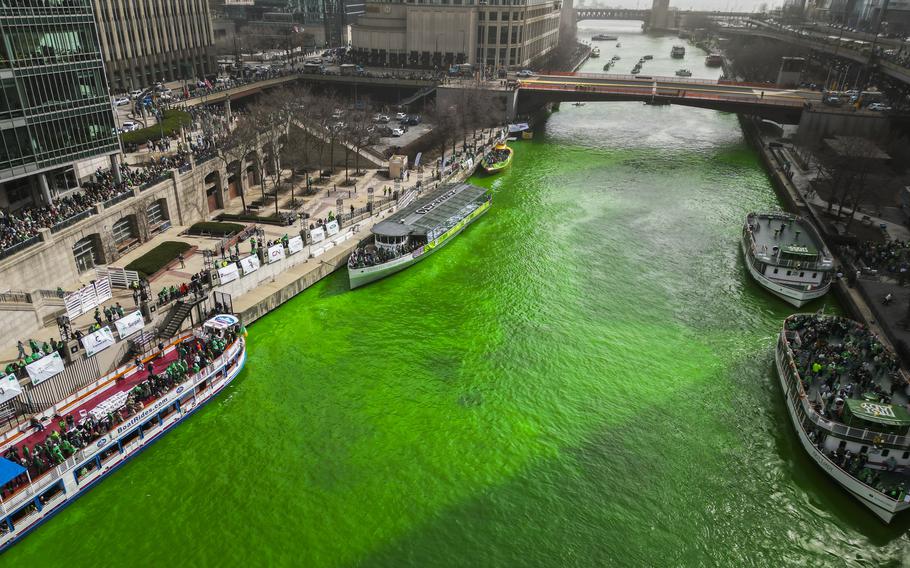 The Chicago River is dyed green.