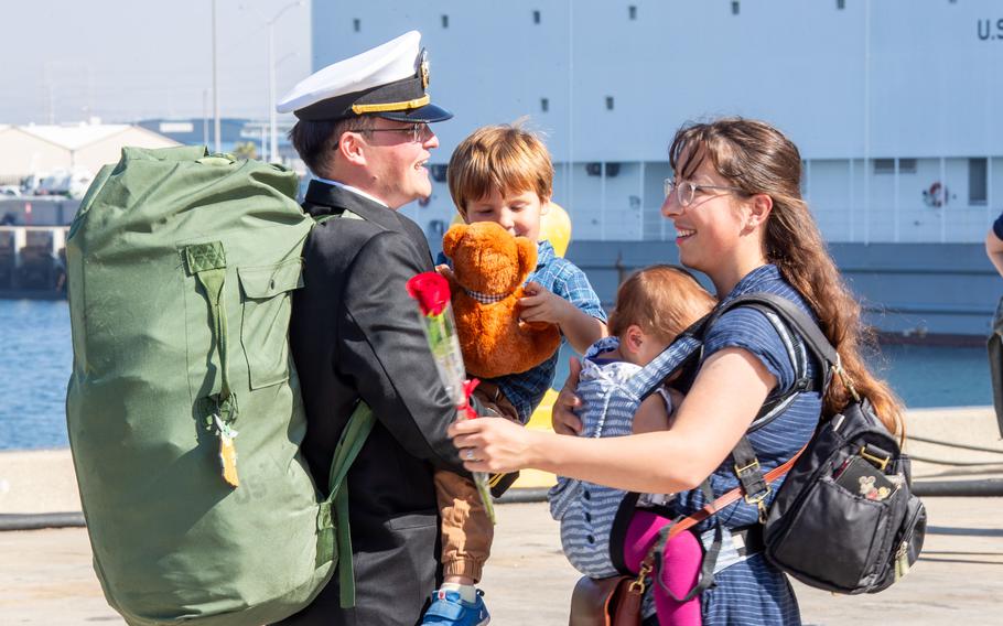 A sailor reunites with loved ones