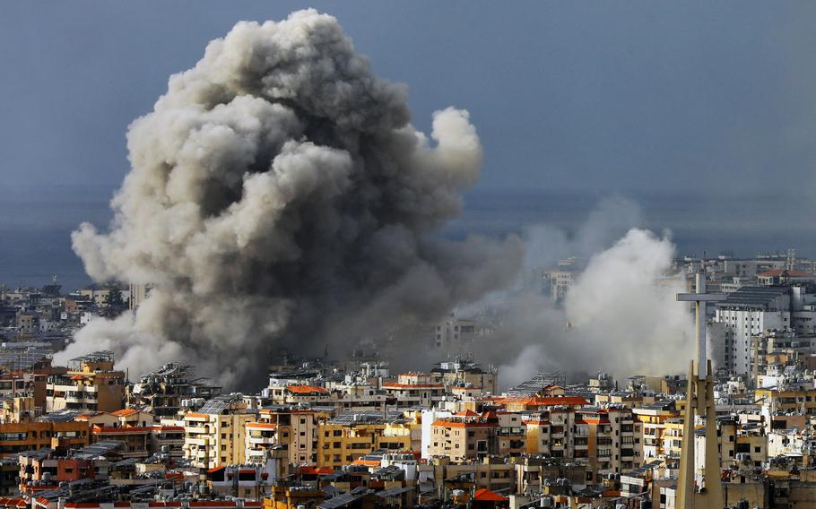 Smoke rises from the site of Israeli airstrikes 