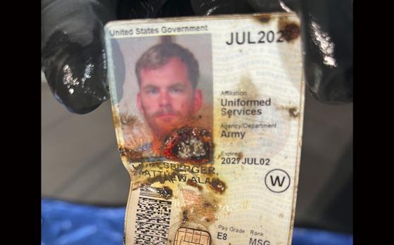 This undated photo, provided by the Las Vegas Police Department shows an ID belonging to Matthew Livelsberger, found inside a Tesla Cybertruck involved in an explosion outside the Trump Hotel in Las Vegas. (Las Vegas Police Department via AP)