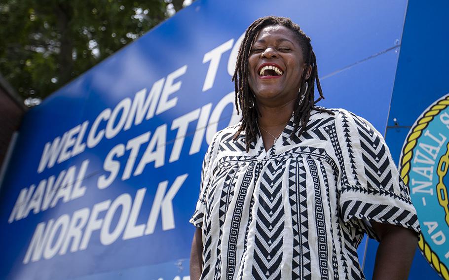 Tonya Murphy, 2023 Navy Spouse of the Year, poses for a portrait outside of Naval Station Norfolk on Thursday, June 29, 2023. 