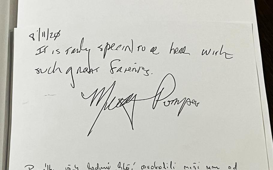 Guests of the Patton Memorial Pilsen in the Czech Republic, have included former U.S. Secretary of State Mike Pompeo, who signed the guestbook on Aug. 11, 2020. 