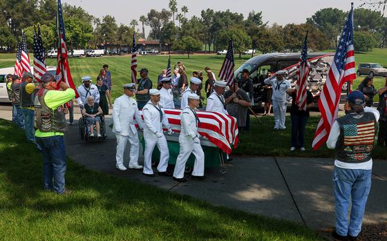 Everett Titterington, a native of Milford, Iowa, who died aboard the USS Oklahoma during the Dec. 7, 1941, attack on Pearl Harbor, is memorialized with a burial at Riverside National Cemetery in September 2024.(Robert Gauthier/Los Angeles Times/TNS)