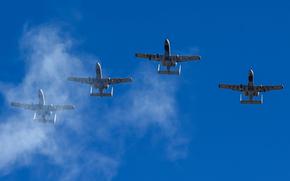 Four Maryland Air National Guard A-10C Thunderbolt II jets fly over Baltimore on Nov. 3, 2024, before an NFL game. Six Guard A-10s, four from Maryland and two from Michigan, need repairs and have been stuck at Naval Air Station Sigonella, Sicily, for about two months waiting for parts, according to service officials.