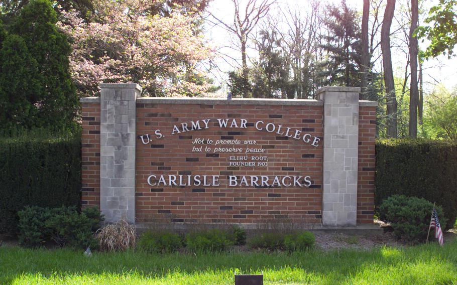 The main entrance sign to Carlisle Barracks and the U.S. Army War College in 2006. 