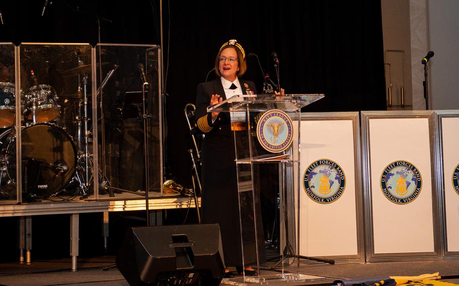 Chief of Naval Operations Adm. Lisa Franchetti delivers remarks at the 2024 Hampton Roads Navy Ball in Norfolk, Va., Oct. 5, 2024.