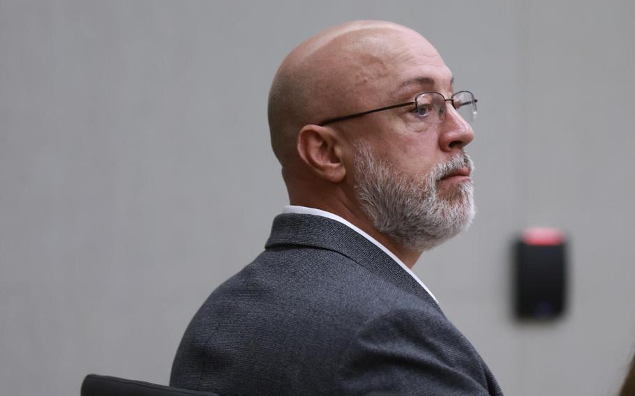 San Diego, CA, October 9, 2023: Brian Scott Koehl looks on during the start of his murder trial in San Diego on Monday, Oct. 9, 2023. Koehl is accused of murdering Navy Petty Officer Larry Joe Breen in 1990.