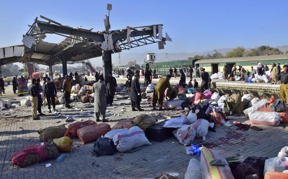 The aftermath of a suicide bombing at a rail station in southwestern Pakistan, Nov. 9, 2024.