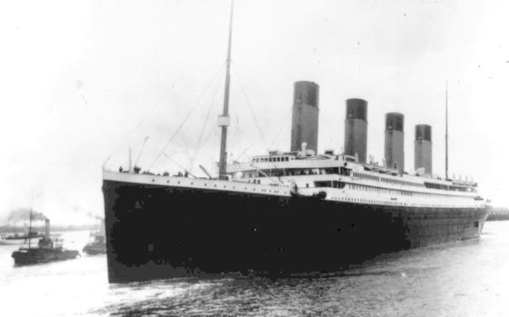 FILE - The Titanic leaves Southampton, England, April 10, 1912, on her maiden voyage.   (AP Photo, File)