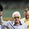 FILE - Milwaukee Brewers radio announcer Bob Uecker tips his cap before a baseball game between the Milwaukee Brewers and the Miami Marlins,, July 28, 2024, in Milwaukee. (AP Photo/Aaron Gash)