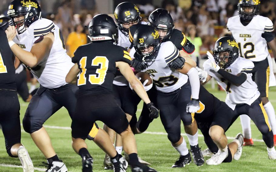 Kadena’s Flint Barton  caught a touchdown pass and had an interception for Kadena vs. ASIJ.