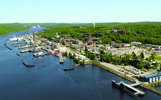 Aerial view of Naval Submarine Base New London in Groton, Conn.