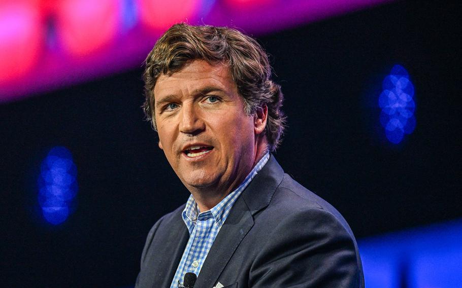 Tucker Carlson speaks at the Turning Point Action USA conference in West Palm Beach, Florida, on July 15, 2023. Tucker Carlson criticized Gov. Gretchen Whitmer and other Michigan leaders for the migration of residents out of the state and promoted unfounded claims about the 2020 presidential election at an event.