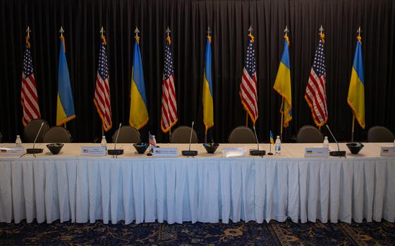 Attendees of the Ukraine Defense Contact Group are welcomed at Ramstein Air Base, Germany, March 19, 2024, during the sixth meeting held at the installation. Ministers of Defense and senior military officials from nearly 50 nations came together to discuss the ongoing crisis in Ukraine and ways to aid the country in its continued defense against Russia. (U.S. Air Force photo by Airman Dylan Myers)