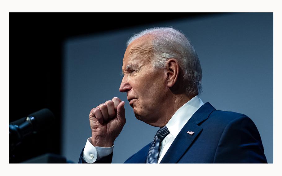 President Joe Biden clears his throat as he speaks on economics during an event in Las Vegas, on July 16, 2024. 